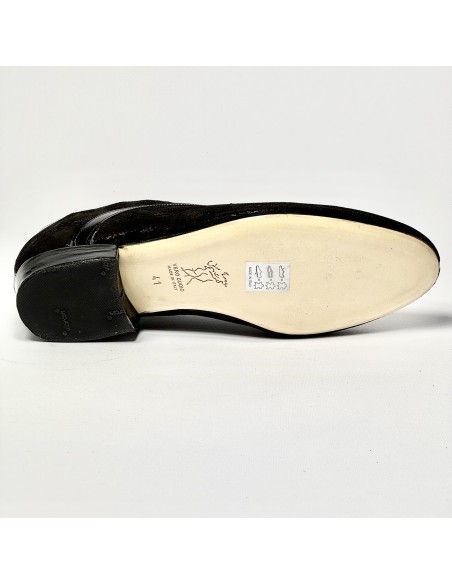 Scarpa da ballo uomo tango latino liscio da sala nabuk stampato vernice nero suola in cuoio pomiciato tacco 25