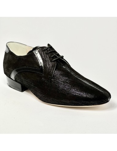 Scarpa da ballo uomo tango latino liscio da sala nabuk stampato vernice nero suola in cuoio pomiciato tacco 25