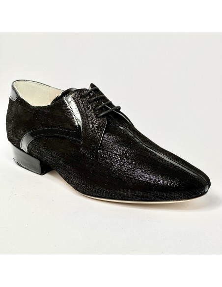 Scarpa da ballo uomo tango latino liscio da sala nabuk stampato vernice nero suola in cuoio pomiciato tacco 25