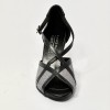 Scarpa da ballo donna latino americano liscio da sala spuntata pelle nera tessuto argentato suola bufalo tacco 70 rocchetto