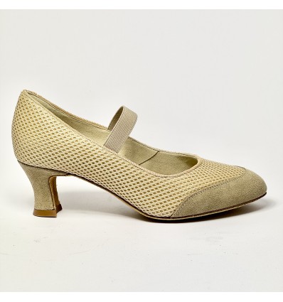 Scarpa da ballo donna standard liscio da sala tessuto traspirante e camoscio beige suola bufalo tacco 50