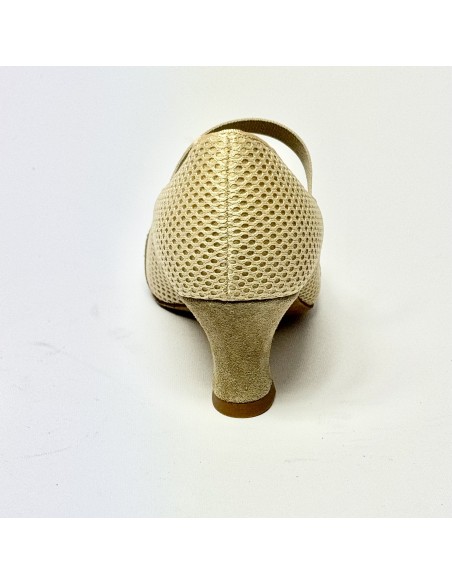 Scarpa da ballo donna standard liscio da sala tessuto traspirante e camoscio beige suola bufalo tacco 50