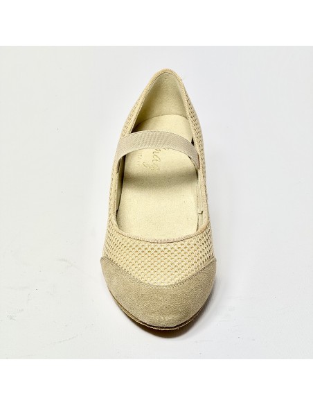 Scarpa da ballo donna standard liscio da sala tessuto traspirante e camoscio beige suola bufalo tacco 50