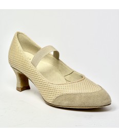 Scarpa da ballo donna standard liscio da sala tessuto traspirante e camoscio beige suola bufalo tacco 50