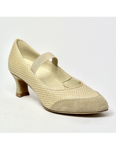 Scarpa da ballo donna standard liscio da sala tessuto traspirante e camoscio beige suola bufalo tacco 50