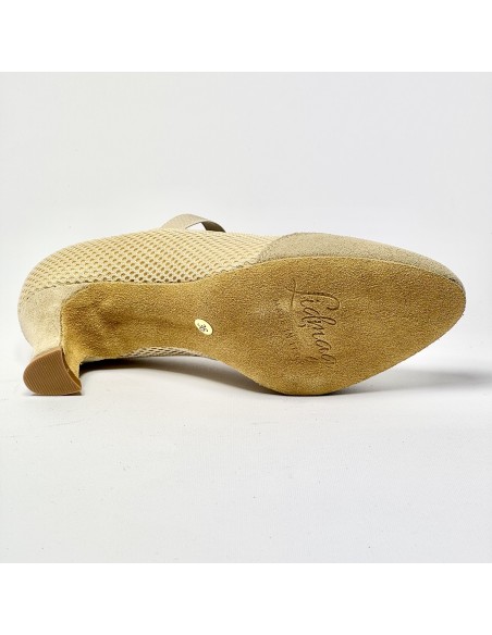 Scarpa da ballo donna standard liscio da sala tessuto traspirante e camoscio beige suola bufalo tacco 50