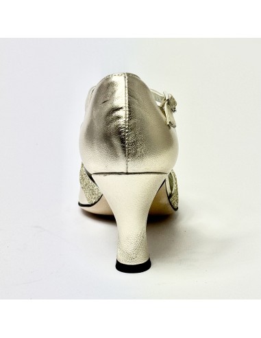 Scarpa da ballo donna latino americano liscio da sala spuntata pelle glitter platino suola cuoio tacco 70 rocchetto