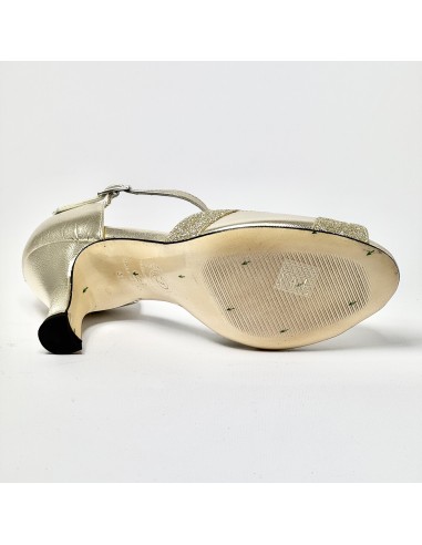Scarpa da ballo donna latino americano liscio da sala spuntata pelle glitter platino suola cuoio tacco 70 rocchetto