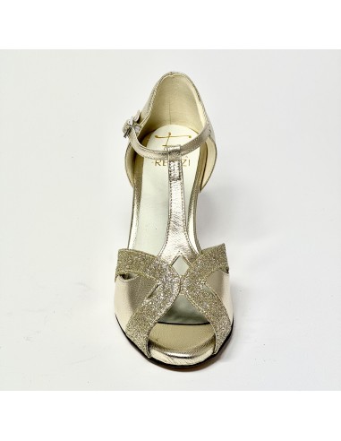 Scarpa da ballo donna latino americano liscio da sala spuntata pelle glitter platino suola cuoio tacco 70 rocchetto