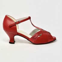 Scarpa da ballo donna latino americano liscio da sala spuntata pelle glitter rosso suola cuoio tacco 50 rocchetto
