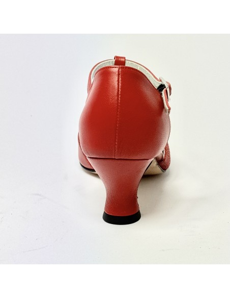 Scarpa da ballo donna latino americano liscio da sala spuntata pelle glitter rosso suola cuoio tacco 50 rocchetto