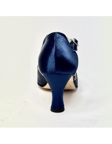 Scarpa da ballo donna latino americano liscio da sala spuntata raso glitter blu suola cuoio tacco 70 rocchetto