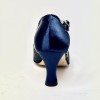 Scarpa da ballo donna latino americano liscio da sala spuntata raso glitter blu suola cuoio tacco 70 rocchetto