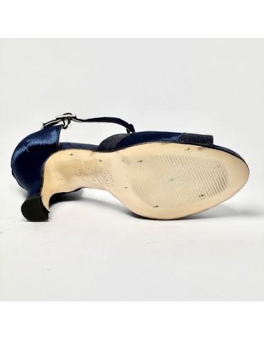 Scarpa da ballo donna latino americano liscio da sala spuntata raso glitter blu suola cuoio tacco 70 rocchetto