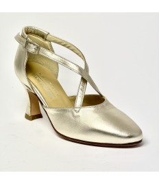 Scarpa da ballo donna ballo da sala liscio punta chiusa pelle platino suola cuoio tacco 70 rocchetto