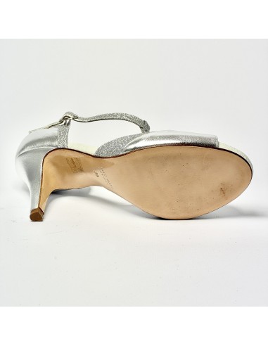 Scarpa da ballo donna latino tango liscio da sala spuntata pelle glitter argento plateau suola cuoio tacco 80 stiletto