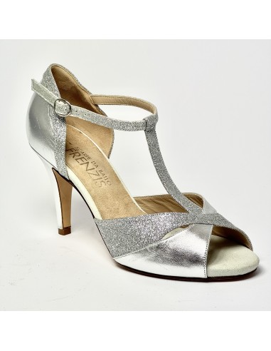Scarpa da ballo donna latino tango liscio da sala spuntata pelle glitter argento plateau suola cuoio tacco 80 stiletto