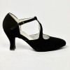 Scarpa da ballo donna liscio da sala camoscio nero suola bufalo tacco 70 rocchetto