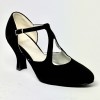 Scarpa da ballo donna liscio da sala camoscio nero suola bufalo tacco 70 rocchetto