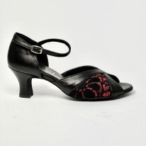Scarpa da ballo donna latino americano liscio da sala pelle nera pizzo rosso suola bufalo tacco 50