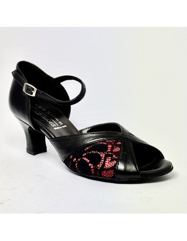 Scarpa da ballo donna latino americano liscio da sala pelle nera pizzo rosso suola bufalo tacco 50