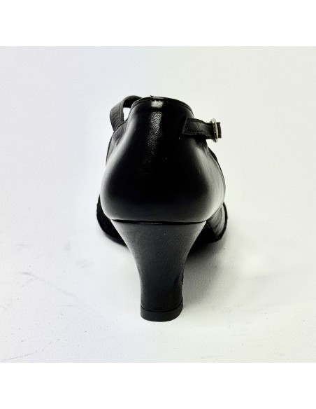 Scarpa da ballo donna latino americano liscio da sala pelle nera pizzo rosso suola bufalo tacco 50