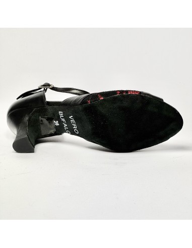 Scarpa da ballo donna latino americano liscio da sala pelle nera pizzo rosso suola bufalo tacco 50