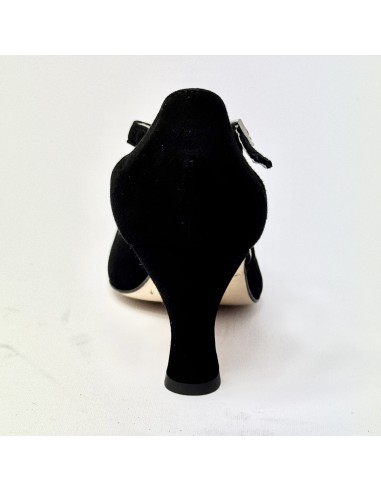 Scarpa da ballo donna latino americano liscio da sala camoscio nero suola cuoio tacco 70 rocchetto