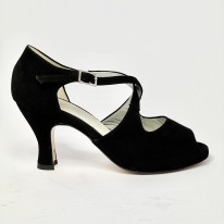 Scarpa da ballo donna latino americano liscio da sala camoscio nero suola cuoio tacco 70 rocchetto