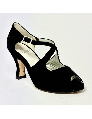 Scarpa da ballo donna latino americano liscio da sala camoscio nero suola cuoio tacco 70 rocchetto