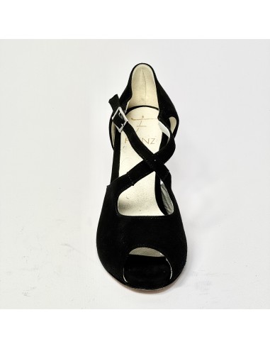 Scarpa da ballo donna latino americano liscio da sala camoscio nero suola cuoio tacco 70 rocchetto