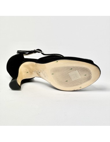 Scarpa da ballo donna latino americano liscio da sala camoscio nero suola cuoio tacco 70 rocchetto