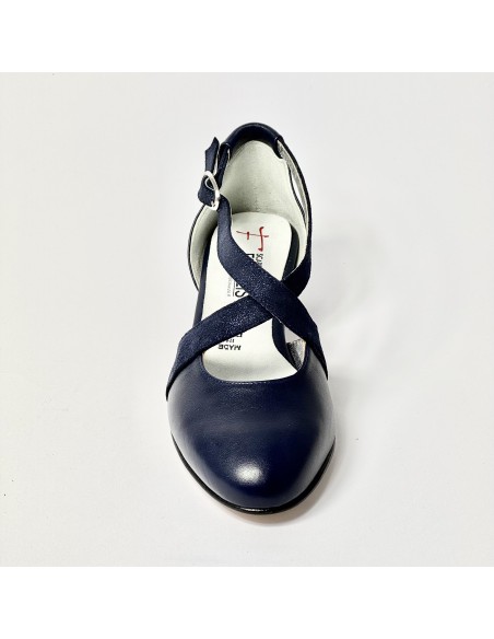 Scarpa da ballo donna ballo da sala liscio latino tango pelle nabuk polvere blu suola cuoio pomiciato tacco 30 largo