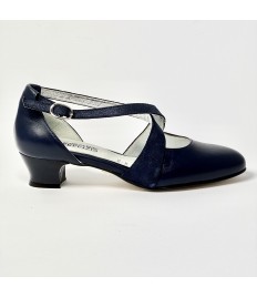 Scarpa da ballo donna ballo da sala liscio latino tango pelle nabuk polvere blu suola cuoio pomiciato tacco 30 largo