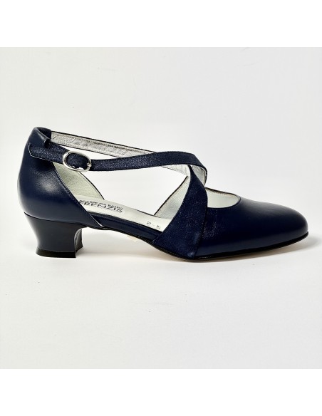 Scarpa da ballo donna ballo da sala liscio latino tango pelle nabuk polvere blu suola cuoio pomiciato tacco 30 largo