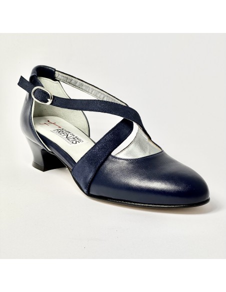 Scarpa da ballo donna ballo da sala liscio latino tango pelle nabuk polvere blu suola cuoio pomiciato tacco 30 largo