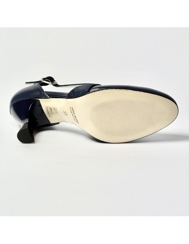Scarpa da ballo donna ballo da sala liscio latino tango pelle e nabuk polvere blu suola cuoio pomiciato tacco 70 rocchetto
