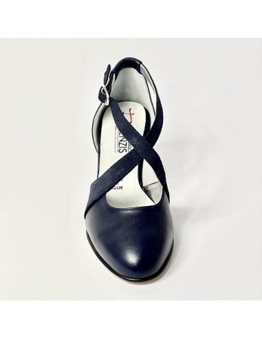 Scarpa da ballo donna ballo da sala liscio latino tango pelle e nabuk polvere blu suola cuoio pomiciato tacco 70 rocchetto