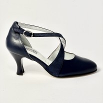 Scarpa da ballo donna ballo da sala liscio latino tango pelle e nabuk polvere blu suola cuoio pomiciato tacco 70 rocchetto