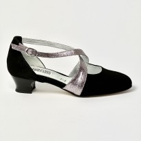 Scarpa da ballo donna ballo da sala liscio nabuk polvere nero glitter arcobaleno suola cuoio pomiciato tacco 30 largo