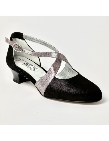 Scarpa da ballo donna ballo da sala liscio nabuk polvere nero glitter arcobaleno suola cuoio pomiciato tacco 30 largo