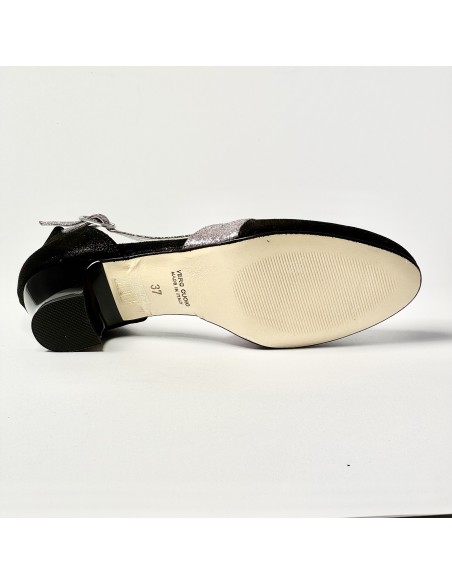 Scarpa da ballo donna ballo da sala liscio nabuk polvere nero glitter arcobaleno suola cuoio pomiciato tacco 30 largo