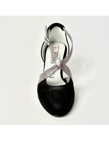 Scarpa da ballo donna ballo da sala liscio nabuk polvere nero glitter arcobaleno suola cuoio pomiciato tacco 70 rocchetto
