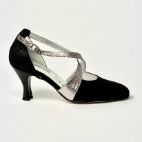 Scarpa da ballo donna ballo da sala liscio nabuk polvere nero glitter arcobaleno suola cuoio pomiciato tacco 70 rocchetto