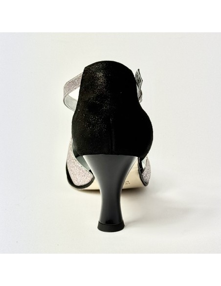 Scarpa da ballo donna ballo da sala liscio nabuk polvere nero glitter arcobaleno suola cuoio pomiciato tacco 70 rocchetto