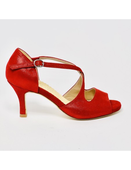 Scarpa da ballo donna tango argentino latino liscio nabuk polverizzato rosso memory suola cuoio pomiciato tacco 70 stiletto