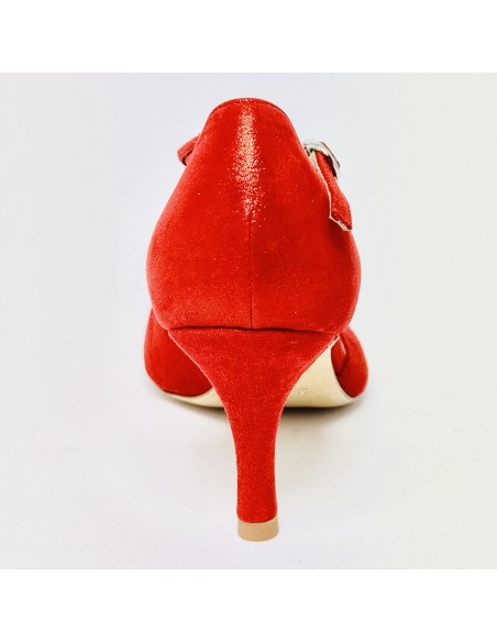 Scarpa da ballo donna tango argentino latino liscio nabuk polverizzato rosso memory suola cuoio pomiciato tacco 70 stiletto