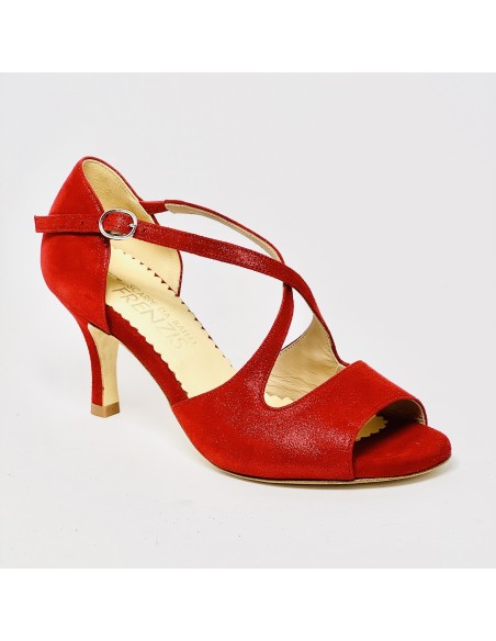 Scarpa da ballo donna tango argentino latino liscio nabuk polverizzato rosso memory suola cuoio pomiciato tacco 70 stiletto