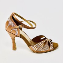 Scarpa da ballo donna latino americano ballo da sala liscio tango memory raso carne strass suola bufalo tacco 90 stiletto