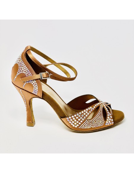 Scarpa da ballo donna latino americano ballo da sala liscio tango memory raso carne strass suola bufalo tacco 90 stiletto